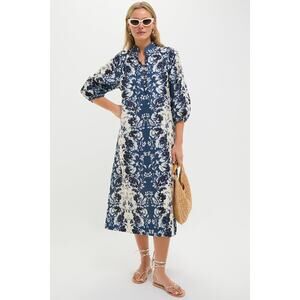 TUCKERNUCK Indigo Reflection Cotton Linen Maryse Caftan Size L NWT